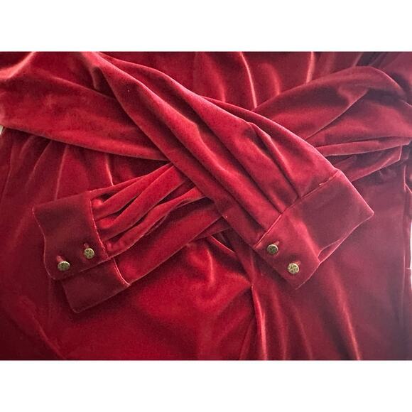 Soft Surroundings Saorise Red Velvet Midi Dress Sz 18 NWOT Ruched Asymmetric - Picture 9 of 13